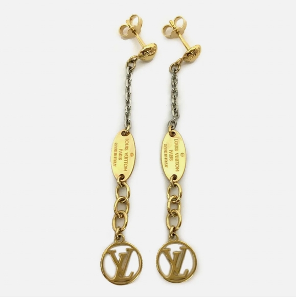 LOUIS VUITTON LOGO MANIA GOLD TONE EARRINGS/S0837 - Picture 8 of 11